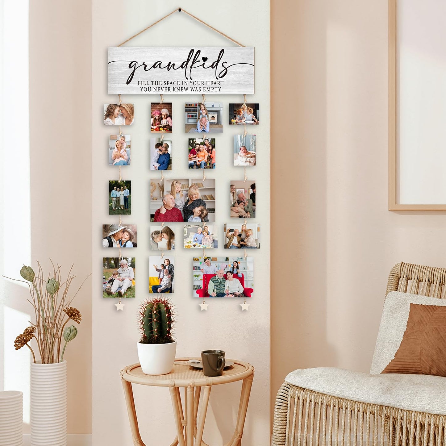 Orchroma Grandkids Picture Frames Collage Wall Decor,Grandpa Grandma Picture Frame,Gifts for Grandparent from Grandkids,Grandkids Picture Board,Hanging Photo Display with Clips,Picture Hanging Kit