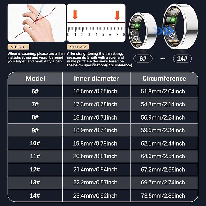 Health Tracker Ring, Smart Health Ring for Women Men with Heart Rate, Blood Oxygen, Sleep Monitor, Steps,Calories, No Subscription Fee, IP68 Waterproof Smart Ring for iPhone & Android (Silver, 9#)