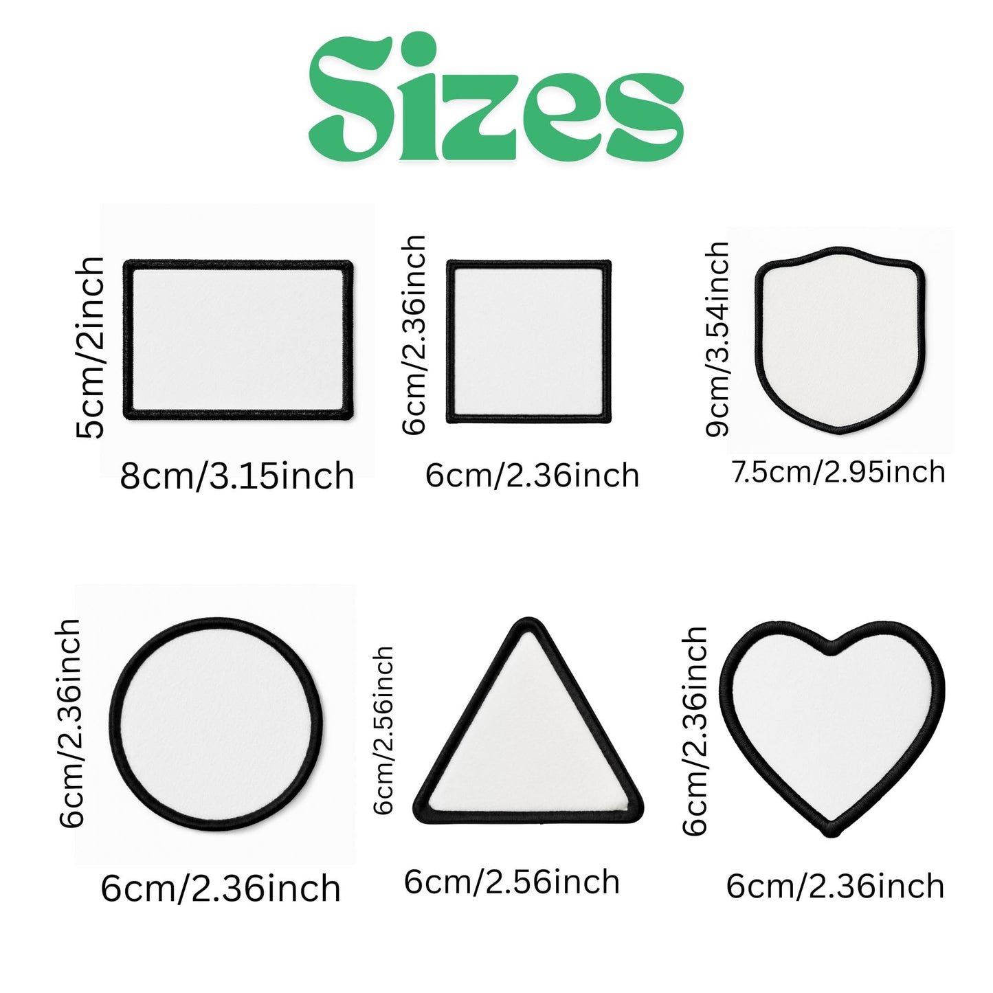 60 PCS Iron-On Sublimation Blank Patches – Mixed Shapes Polyester Fabric Patches for Hats, Backpacks, Clothes, DIY Crafts
