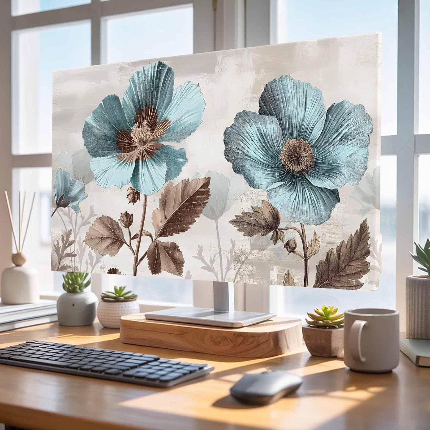 Yukro 65 Inch, 57"x32" Blue Broccoli Indoor TV Dust Cover, Farmhouse Rustic Floral Retro Victorian Style Elastic TV