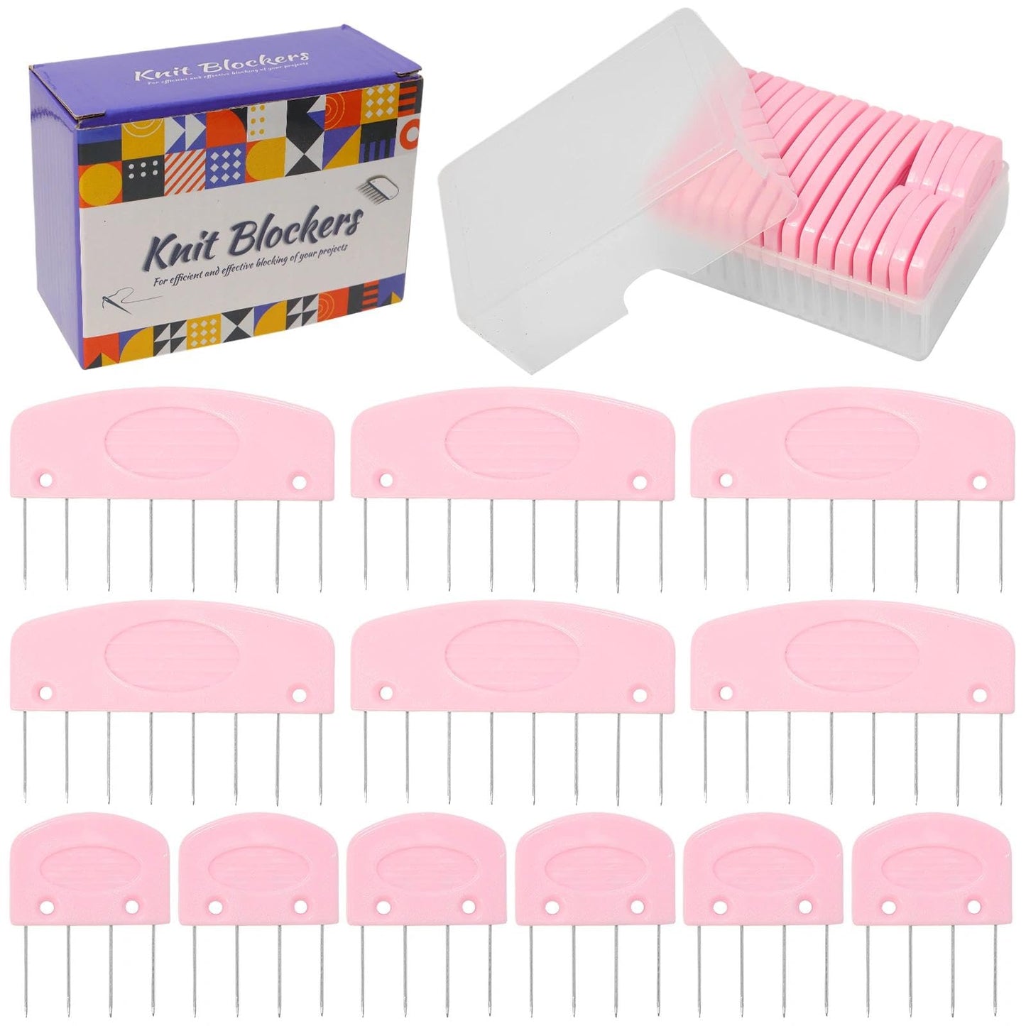 Hollima 20 Pcs Blocking Pins for Knitting, Pink Knit Blocking Combs Kit for Block Knitting Mats Crochet Projects Lace Needlework Sewing Tool Device