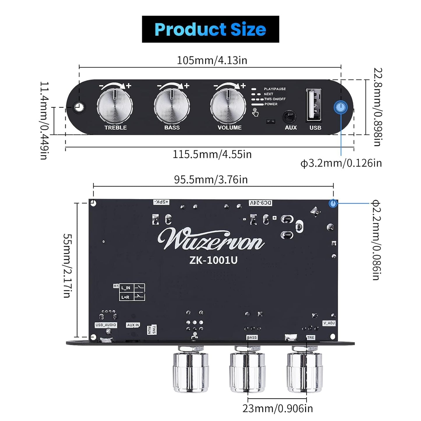 2 Pack ZK-1001U 5.3 100W 9-24V Bluetooth Mono Amplifier Board with TWS & Boost Circuit, Mini Audio Amp for Home Outdoor
