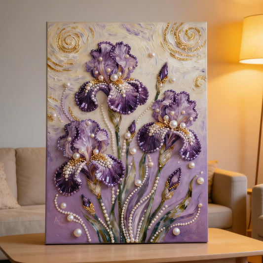 Mrchfr Purple Iris Pearl Painting for Adults Handmade DIY Self-Adhesive Bead Flower Painting for Beginners Pearl Mosaic Art for Home Office Bedroom Wall Art Without Frame 15.75x19.96inch(Style C)
