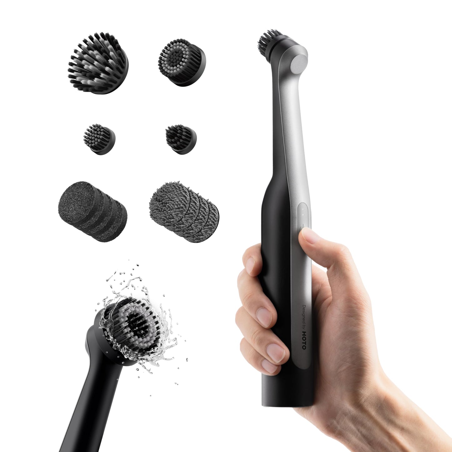HOTO Wand™ Cordless Spin Scrubber, Electric Rechargeble Grout Cleaning Brush, IPX7 Waterproof Bathroom Scrubber, 12 Replaceable Brush Heads Version Power Scrubber for Grout, Tiles, Corners, Crevices