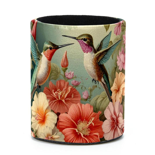 Leather Pen Holder for Desk,Flowers Hummingbirds Vintage Multipurpose Desk Organizers and Accessories Brush Holder Large Capacity Office Supplies Easy Storage Suitable for School,Office, Home