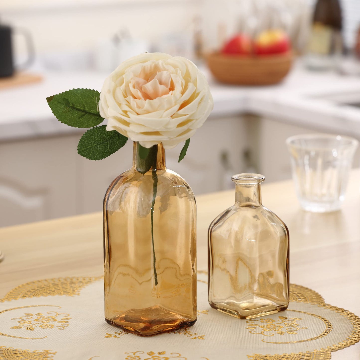 GMWD Glass Flower Vase Set of 6 Yellow Clear Bud Vases, 14.5 Oz 8 Oz Apothecary Bottle Vases Decorative for Centerpieces Home Decoration Wedding Reception Table Decor