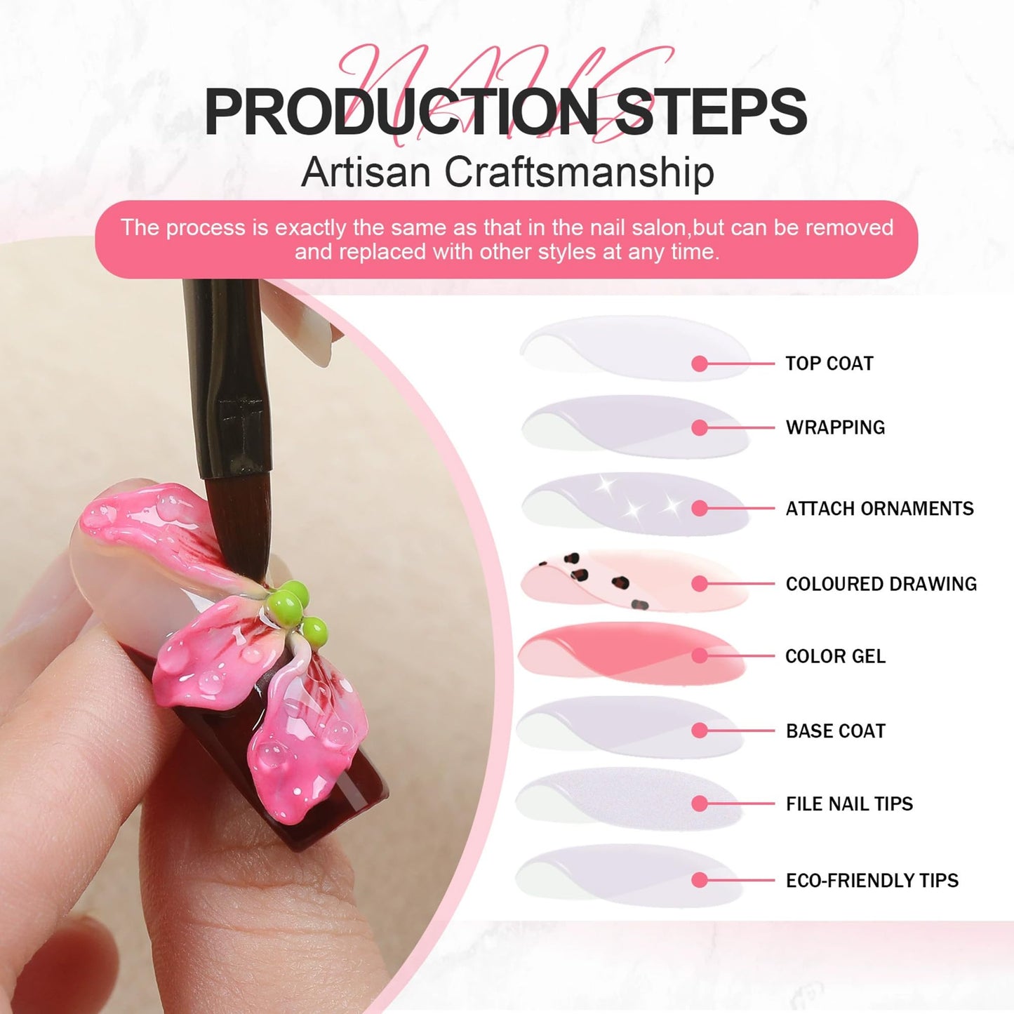 10Pcs Blue Handmade False Nails Long Almond Press on Nails Ombre Fake Nails with 3D Swirl and Charms Design Acrylic Nails Press Ons Luxury Reusable Stick on Nail for Women (Size M)