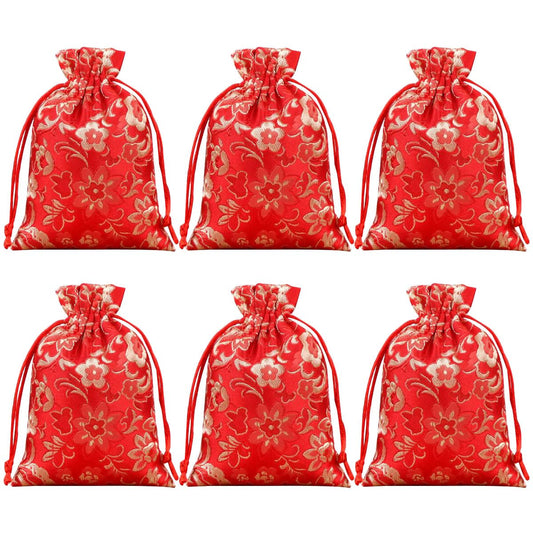 Snadulor,Kit bags,20 Pcs Chinese Jewelry Silk Purse Pouch Brocade Gift,Jewelry,Gift,Candy Bags 3.9x5.5 Inches,Laugh,Red