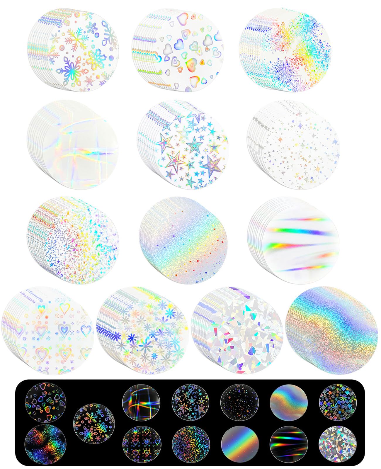 Quuztao 390PCS Button Making Supplies for Badge(2.76 in), 13 Styles of Holographic Glitter Film for 2.25 in Pin Maker Supplies