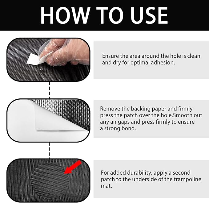 Self-Adhesive Trampoline Patch Repair Kit - 3 Round + 3 Square Patches - Trampoline Accessories for Repairing Tears or Holes in Trampoline Mats