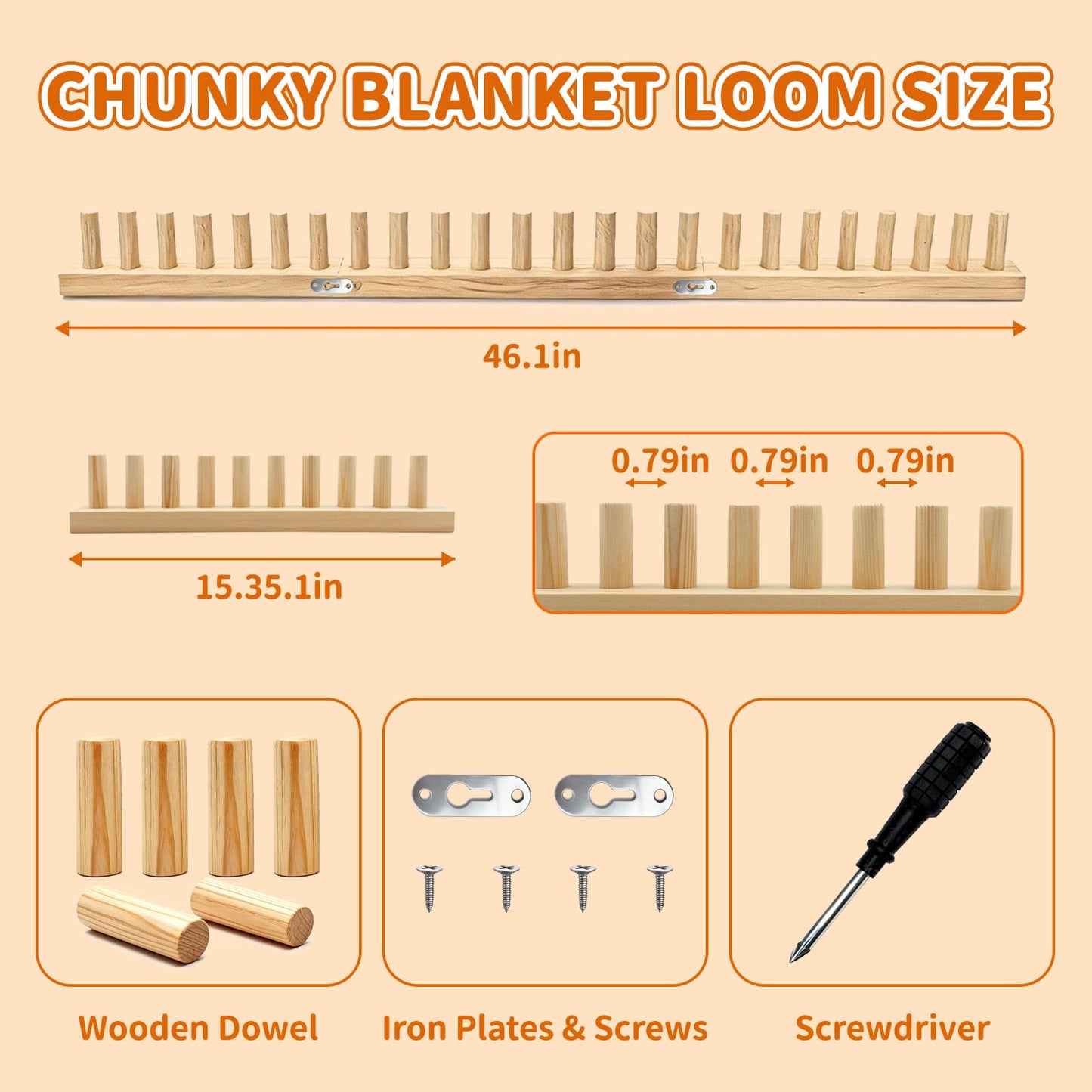 46" Extra-Large Chunky Blankets Loom Frame, Adjustable DIY Wooden Weaving Blanket Maker, No Needles Craft Kit for Home Decor & Stress Relief, Beginner-Friendly