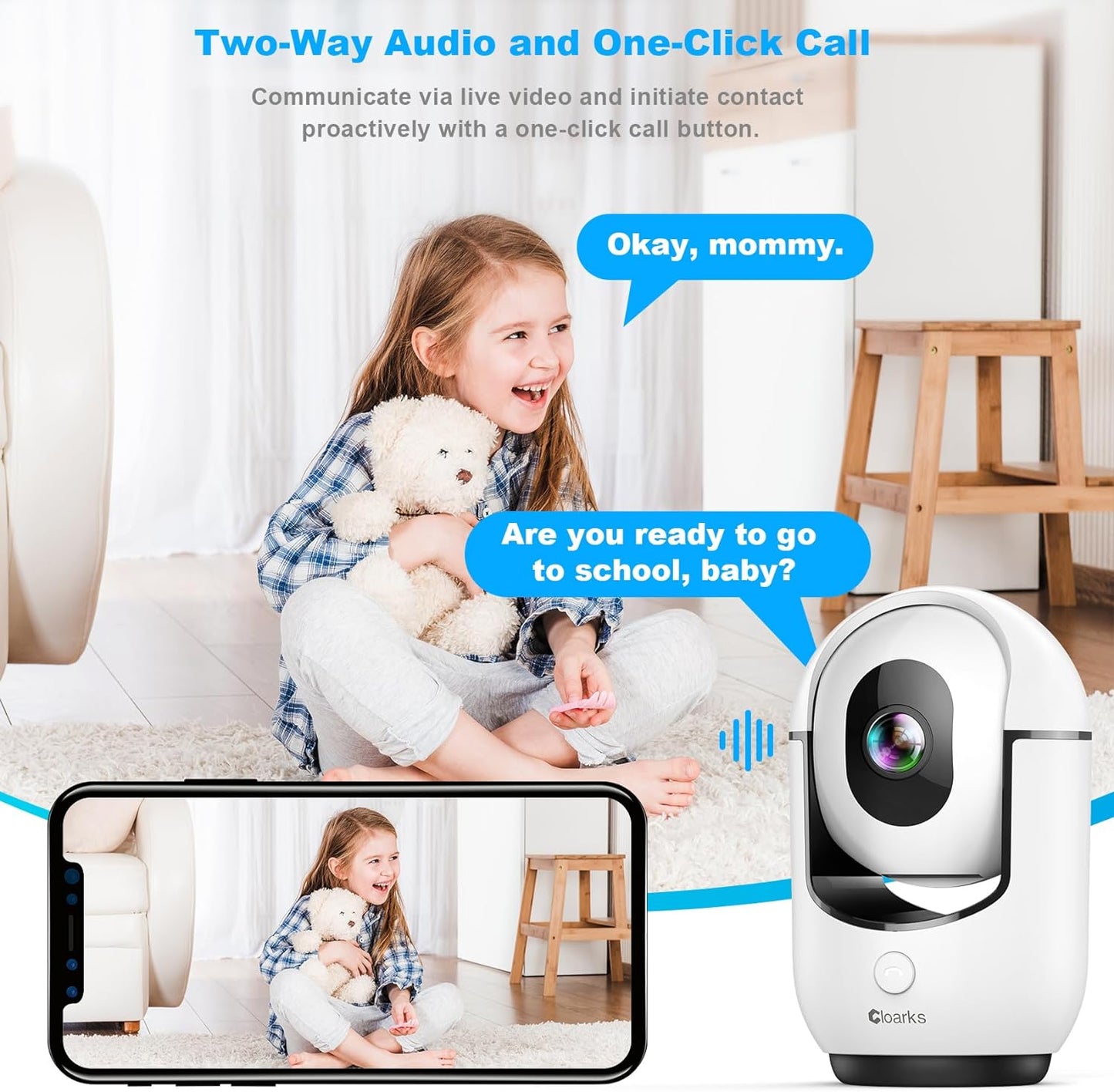 Cloarks 2K 2-Way 24/7, 2 Pack Pan/Tilt Security Camera, WiFi Indoor Cameras for Home Security with AI Motion Detection