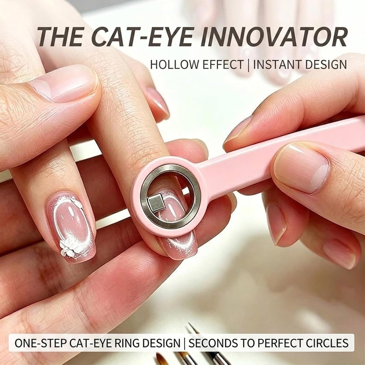 Ring-Shaped Cat Eye Magnet for Nails, Hollow Magnetic Design Circle Cat Eye Magnet for 3D Halo French Tip Nail Art, Home Salon DIY Manicure Tool (2Pcs-Purple+Black)