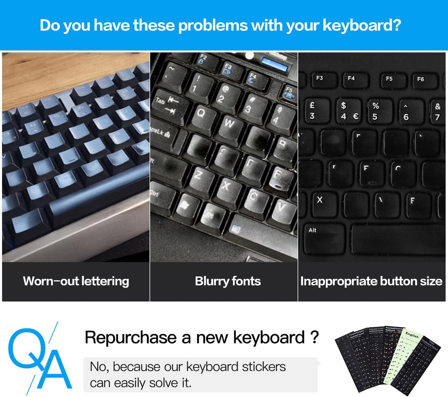 CaseBuy 2PCS Korean Keyboard Stickers, Korean-English Keyboard Letters Replacement Sticker White Font on Black