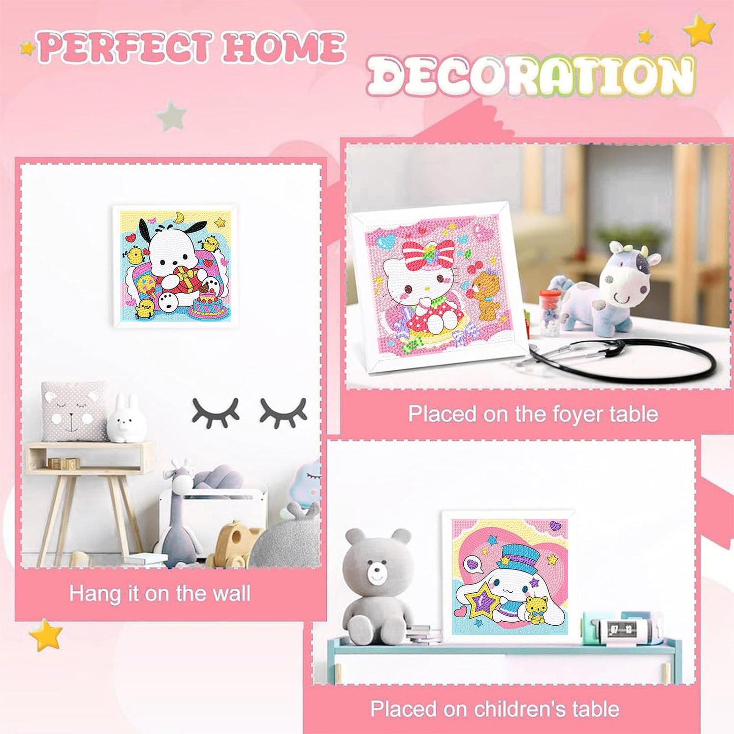 Sretoul 4 Pack Cartoon Diamond Art Kits for Kids - Kid Diamond Art Painting Kit Cartoon, Cute Gem Arts for Kids Ages 4 6 8 12, Easy DIY Crystal Gem Kits for Children Girls Boys Gifts (6x6 inch)