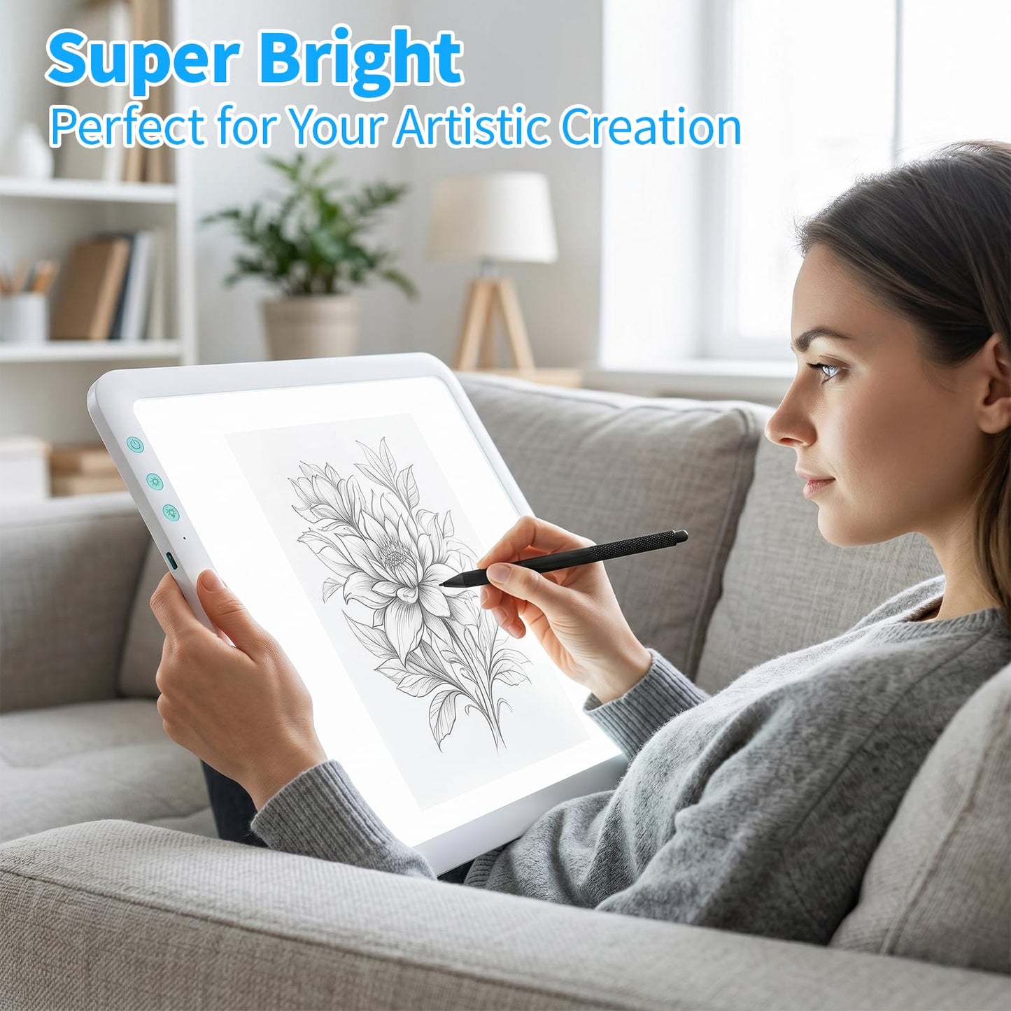 TOHETO A4 Rechargeable Led Super Bright Light Pad with Carry Bag for Weeding Vinyl Tool, Portable Wireless 3500mAh Battery Light Board/Box for Tracing, Diamond Painting, Sketching & Drawing