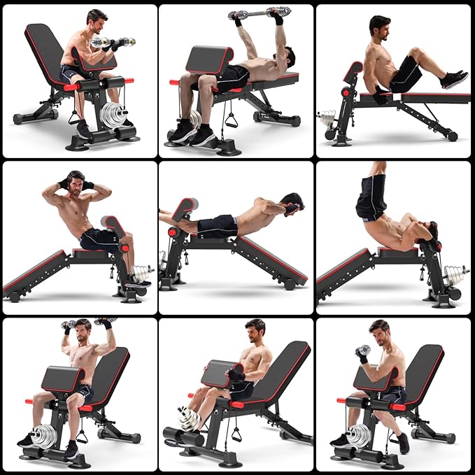 Adjustable Weight Bench,Utility Workout Bench Foldable Incline Decline Benches for Home Gym Full Body Workout,Load 600LBS