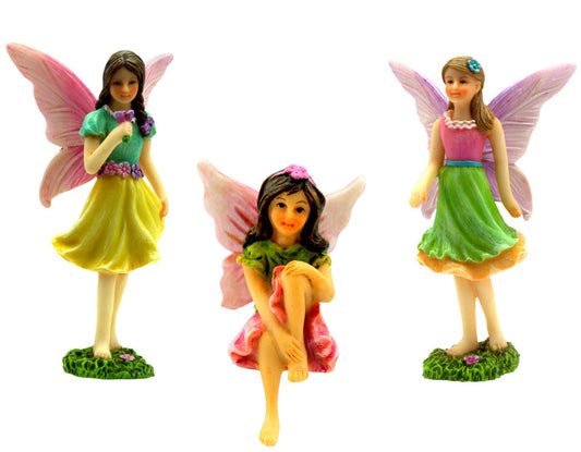 PRETMANNS Fairies for Fairy Garden - Colorful Accessories for an Indoor or Outdoor Miniature Garden - an Adorable Figurine Kit – 3 Pieces