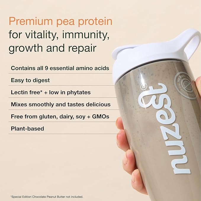 Nuzest - Pea Protein Powder - Clean Lean Protein, Premium Vegan Plant Based Protein Powder, Dairy Free, Gluten Free, GMO Free Protein Shake, Rich Chocolate, 8.8 oz