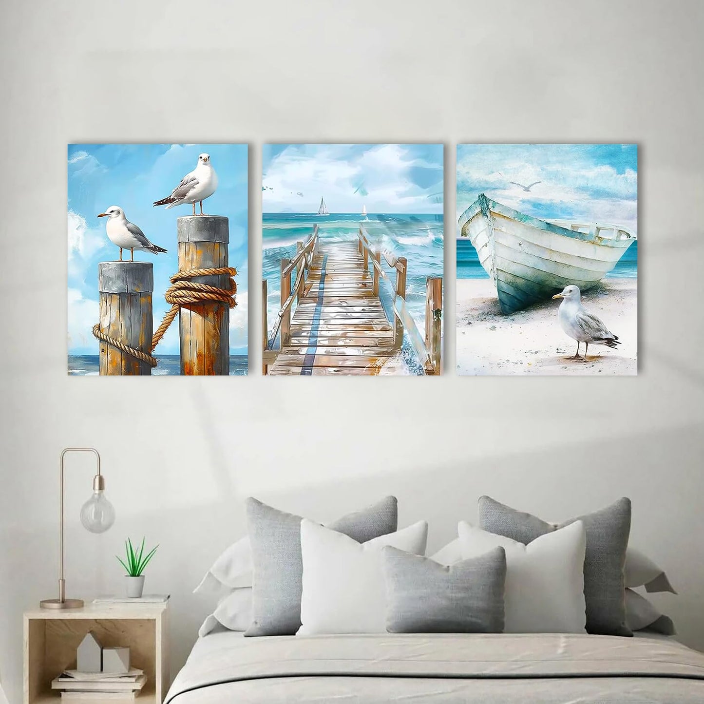 6 Pack Beach Diamond Art Kits for Adults - 5D Lighthouse Diamond Dots Painting Kits for Beginner,DIY Seagulls Round Full Drill Paintings with Diamonds Gem Art for Home Wall Decor Gifts 11.8x15.7inch