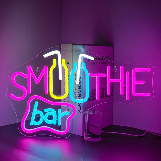 Looklight Smoothie Bar Neon Sign, Drink Words Neon Signs for Wall Decor,Pink Letter LED Neon Light Bar Sign, Light Up Signs for Store Beverage Cool Smoothie Bar Shop
