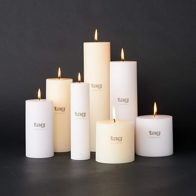 TAG Chapel 4X6 White Pillar Paraffin Wax Candle Unscented Drip-Free Long Burning 130 Hours for Home Decor Wedding Parties 4x6 White