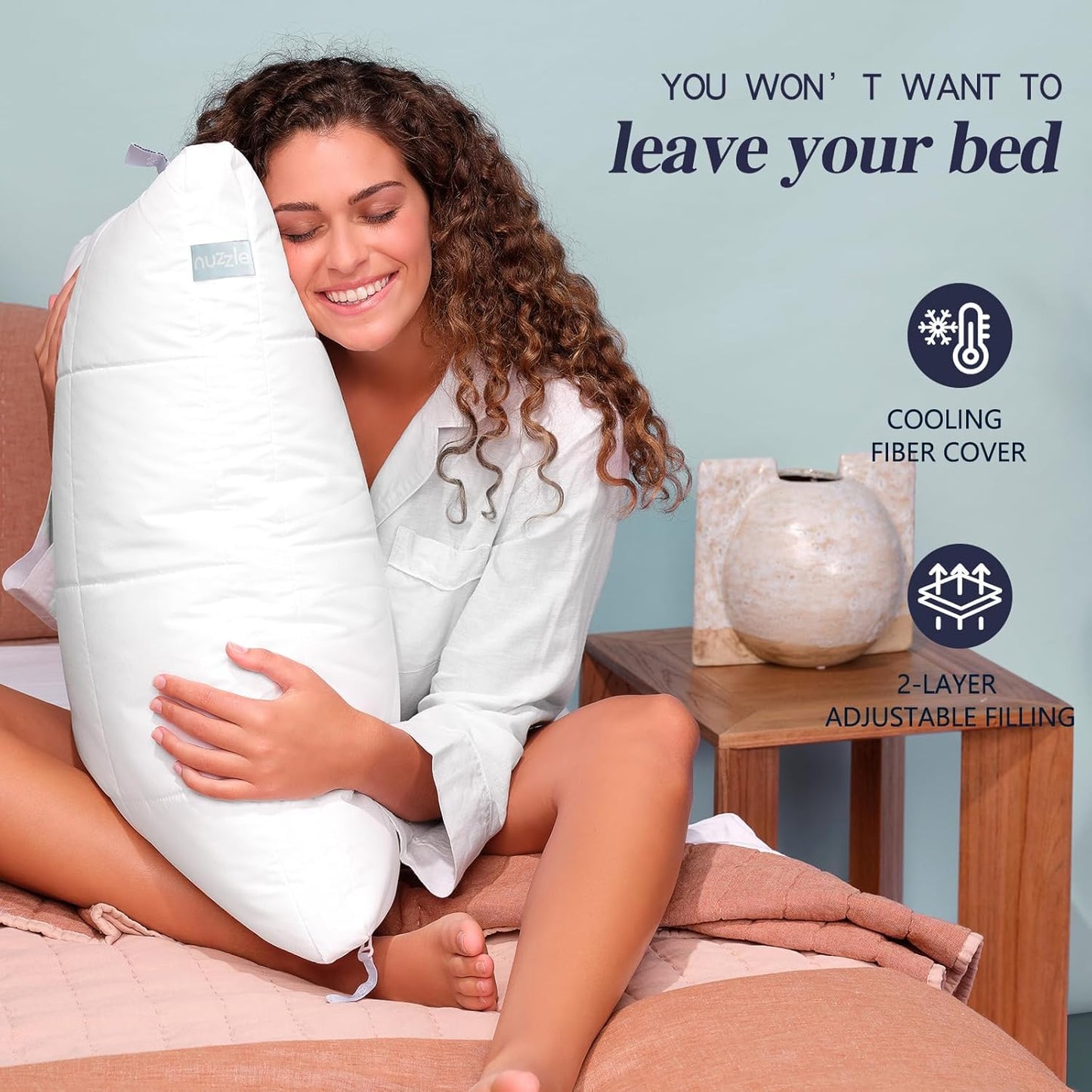 Regine Switzerland Queen Size Cooling Pillows Set of 2 - Adjustable Soft Firm Luxury for All Sleep Positions