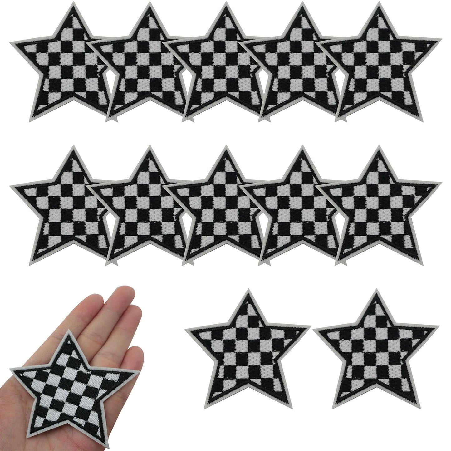 XGNG 20pcs Black and White Star Plaid Iron-On Fabric Patch Clothes Decoration Embroidery Patch