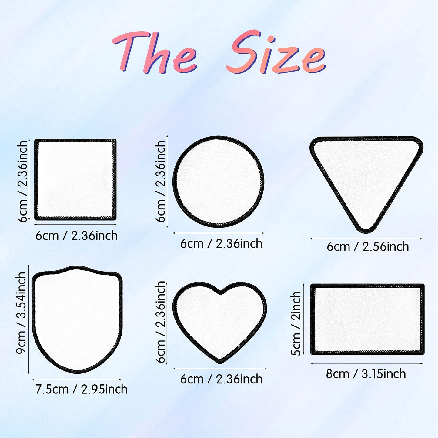 Waydress 60 Pieces Blank Sublimation Patches 6 Shapes Iron-on Blank Fabric Repair Patches Decorative for Hats Clothes Uniforms Jeans Backpacks Vest