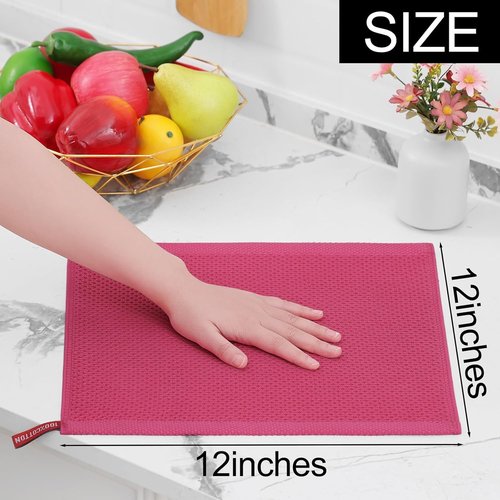 Homaxy 100% Cotton Dish Cloths - Ultra Soft & Absorbent Quick Drying Towels | 12x12 Inches, 6-Pack, Hot Pink