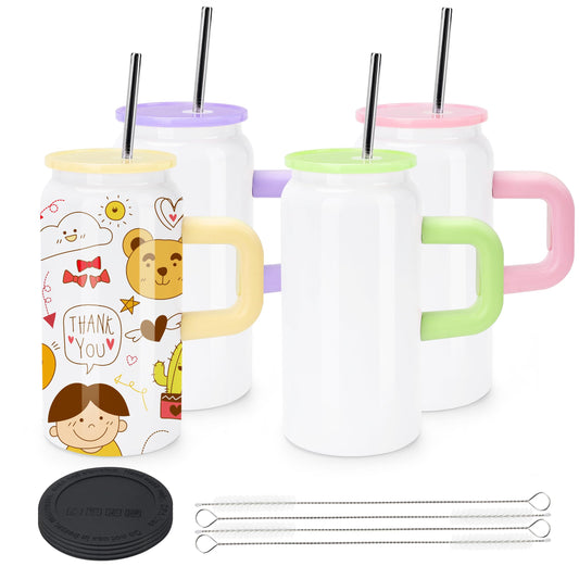 Joyclub 4 Pack Kids Sublimation Tumbler Blanks 16 oz Kid Cups with Lids and Straws Insulated Stainless Steel Tumblers for Smoothie Coffe Boba Soda DIY Gift