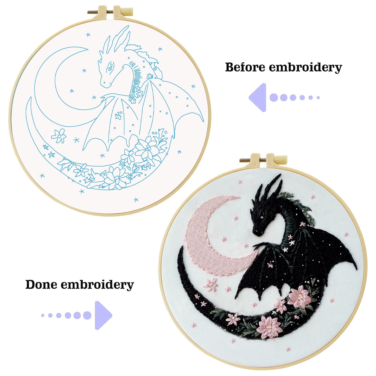 JOZYSH Black Dragon Handmade DIY Embroidery kit,Suitable for Adult Beginners,Includes Embroidery Cloth, Instructions, Embroidery Frame and Needle and Thread, Suitable for Holiday Gifts (Dragon)