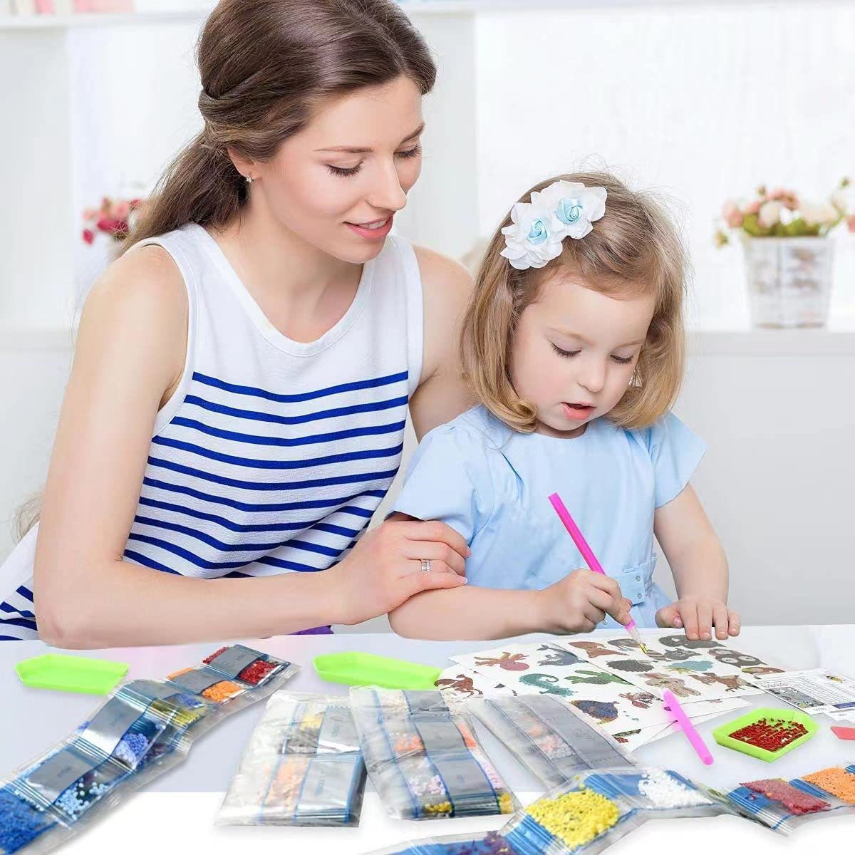 PICNICFUN Diamond Kits Stickers for Kids,24 PCS 5D DIY Cute Cartoon Characters and Animals Handmade Digital Paint Rhinestone Mosaic Sticker Making for Kids,Children Art Craft