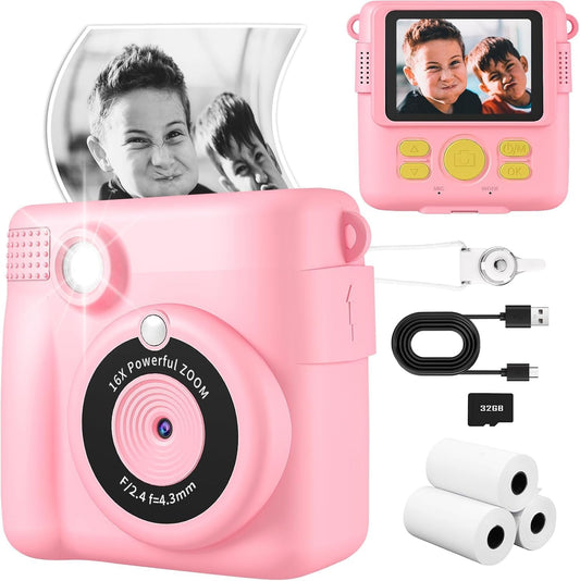 WEEFUN 16X 32G 2.4Screen 4 5 6 7 8 9 10 Kids Camera Instant Print, Safe Toddler Camera, HD Digital Cameras Digital Zoom