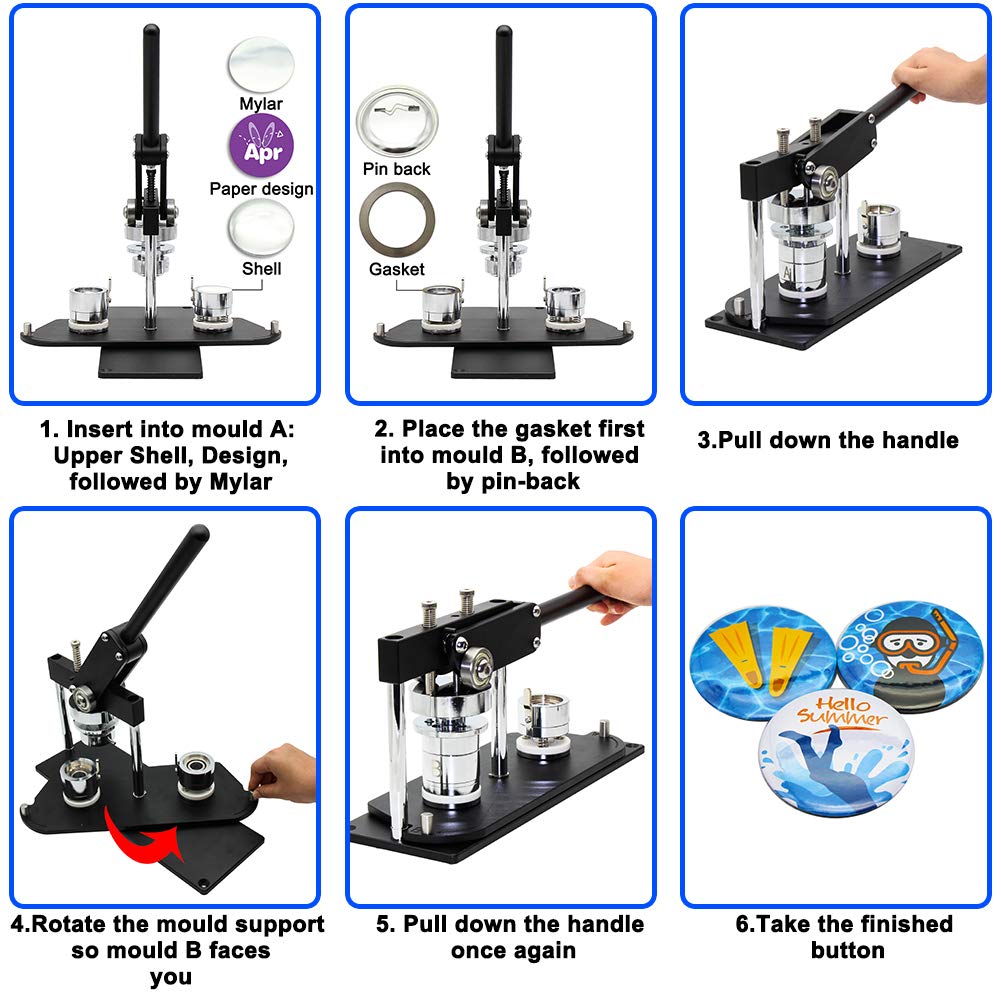ChiButtons Pro 58mm (2.25") Metric Button Maker B400 Kit | All-Metal Premium Press w/ 100 Parts, Adjustable Cutter & Moulds | Boutique Stores, Event Vendors, Small Business (Pink-New)