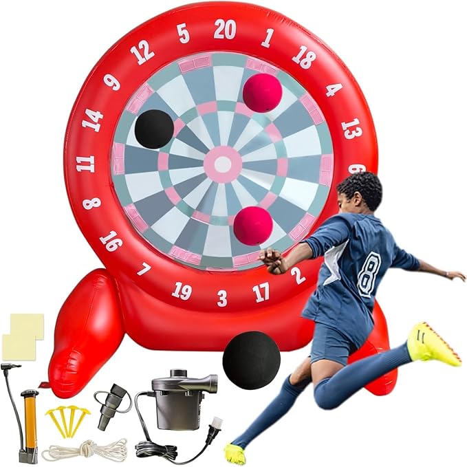 6Ft Tall Giant Kick Darts Games Inflatable Giant Kick Darts Games,Jumbo Outdoor Soccer Green Target Dartboard with Soccer Balls and Air Pump for Sports