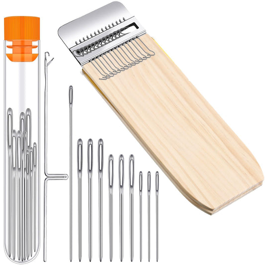 Luinabio Darning Small Loom Speedweve Style Machine Wood Knitting Looms Type Weave Tool 14 Hooks and 9 Yarn Knitting Needles Hand DIY Craft Weaving Repair Tool for Jeans(Rectangle,Classic Color)