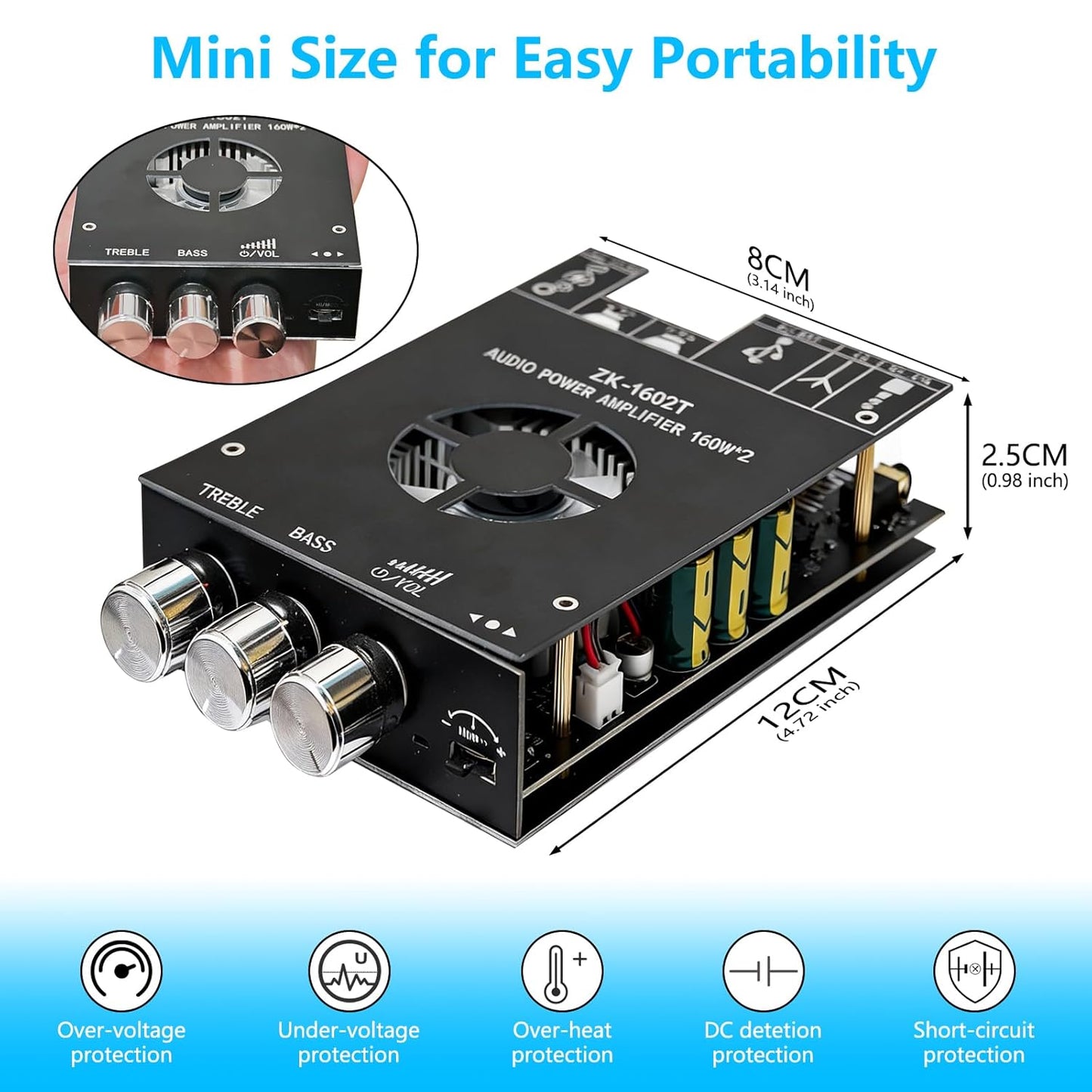 Generic 5.0 Board,160 2W 2.1 15-36 Bluetooth Audio Stereo Amplifier * HiFi Channel Mini Amp Module with Treble & Bass