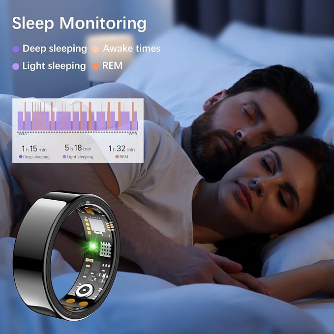 Smart Health Ring for Women Men, Fitness Tracker Ring with Heart Rate, Blood Oxygen, Sleep Tracker, Step Tracker, No Subscription Fee, IP68 Waterproof Smart Ring for iPhone & Android (Black, 10#)