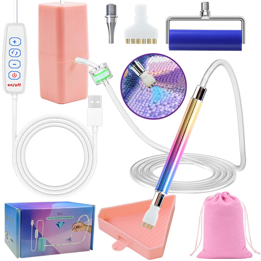 Diamond Art Painting Vacuum Pen Kit, Electric Diamond Art Pen with Screw Multiplacers, Roller, Storage Tray, No Wax Needed Diamond Art Accessories DIY 5D Art Craft Jewelry Bead Rhinestones (Pink)