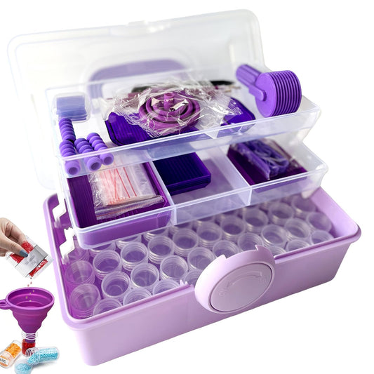 Diamond Painting Tools and Accessories Kits - All-in-One Accessories Set with 57 Storage Containers Purple, Ergonomic Pen, Trays, Roller & More Complete DIY Craft Organizer for Adults