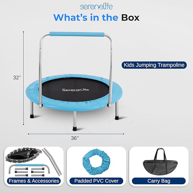 SereneLife 36/40" Foldable Mini Trampoline - Compact Fitness Trampoline for Kids Adults, Exercise Rebounder with Foam Handle, Indoor/Garden Workout Equipment, Max Load 150/220 lbs