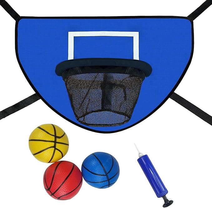Trampoline Basketball Hoop with Pump and Mini Ball, Waterproof, Sunscreen Soft Materials, Easy to Assemble Sturdy for Dunk Fit, Trampoline Accessory