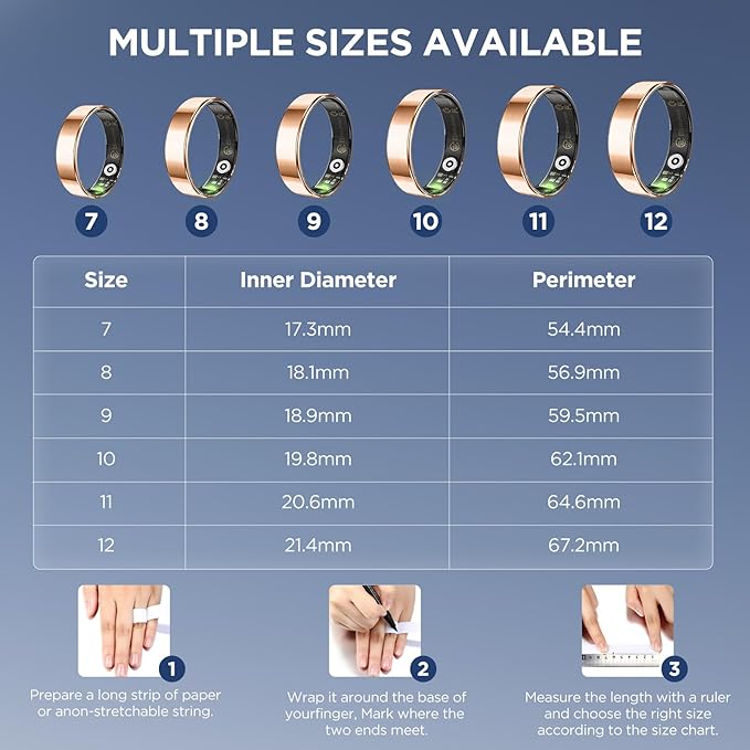 Ultra-thin Smart Ring for Women Men, Activity Fitness Tracker, Waterproof Fitness Ring with Sleep Tracker,24/7 Heart Rate Monitor,Step Counter,Calorie Pedometer,No APP Fee,for iOS Android(RoseGold#11)