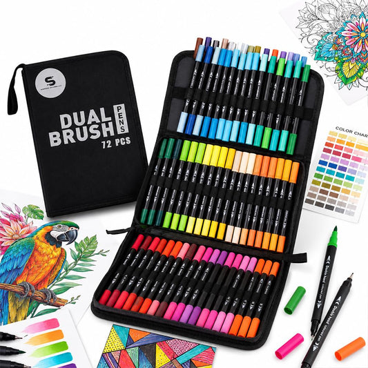 Simpson Sellers LLC 72 Colors Dual Tip Color Markers Pens, Brush & Fine Tip Markers for Coloring, Drawing, Bullet Journal, Calligraphy, Journaling, Art Supplies for Adults, Kids & Beginners