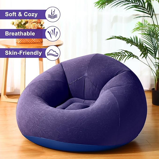 Realspring 12 Pcs Bean Bag Chairs for Adults Inflatable Chairs with Electric Air Pump,Blow up Couch Folding Portable Inflatable Couch Lazy Sofa for Reading Living Room Camping (Blue,Red,Coffee)