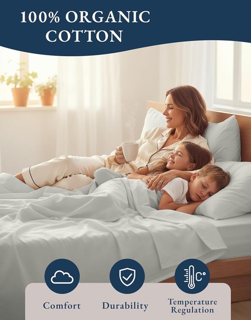 LANE LINEN Twin Bed Sheets - 100% Organic Cotton, Hotel Quality, 3-Piece Set, Glacier Grey