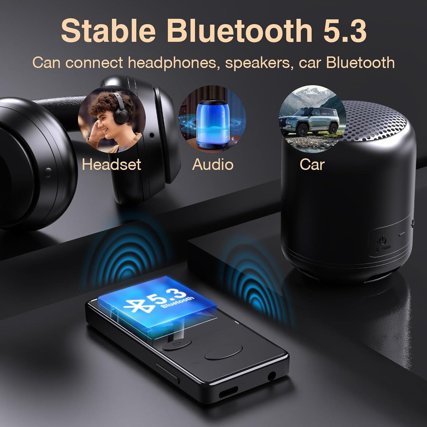 Aiandcc Mp3 5.3 Mp3 32GB Player with Bluetooth HiFi Sound, Player with FM Radio, Mini Music Player for Kids Adults