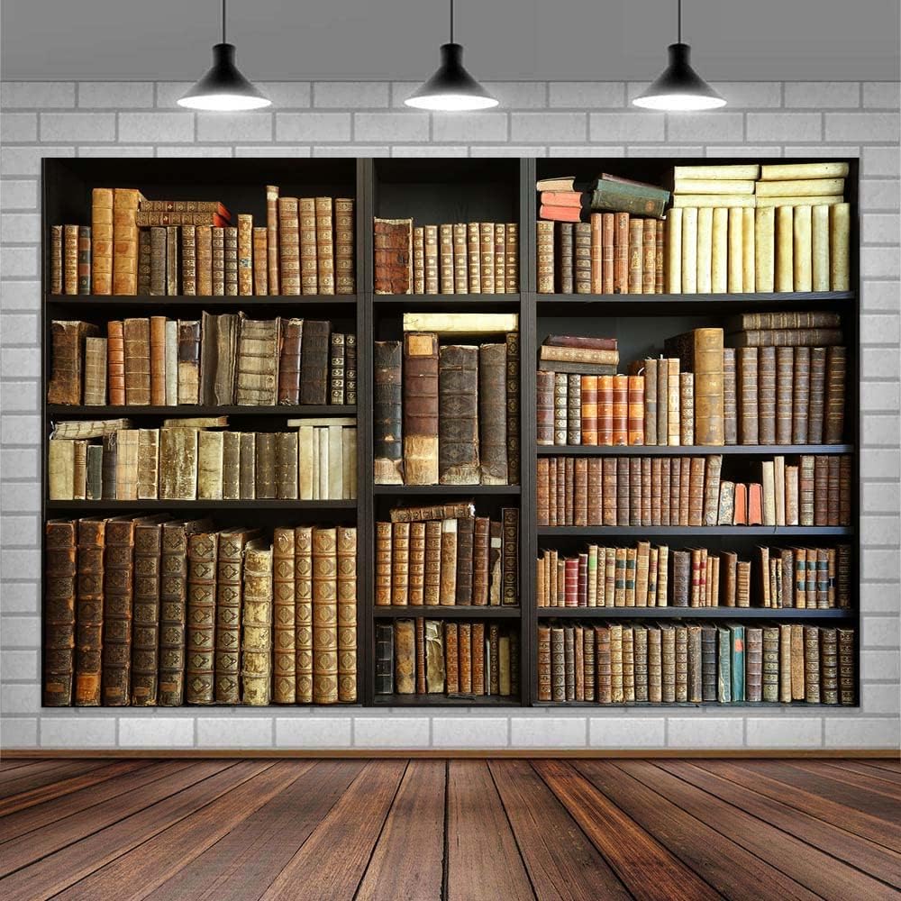 Etsyoki 8X6FT Brown Bookshelf Backdrop Library Modern Retro Bookcase Photography Backdrops Home Office Zoom Meeting