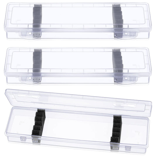 3 Pcs Paint Brush Storage Containers with Foam Inserts, Paint Brush Organizers Holders Portable Drawing Tool Case Small Storage Container for Pens with 6 Foam Inserts, Translucent, 13.8 x 3.5 x 1.6 In